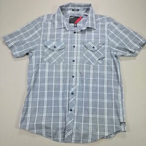 Alpinestars Mens Short Sleeve Plaid Button Up Shirt Blue White Size Medium